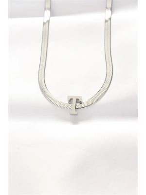 316L Çelik T Harfli Silver Renk İtalyan Zincirli Kolye