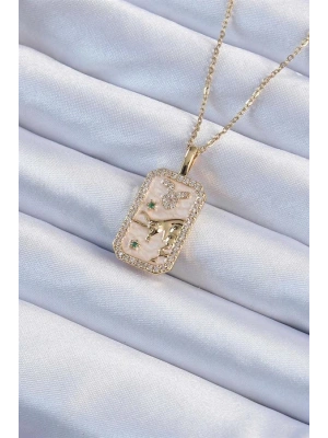 316L Çelik Zincir Altın Renk Zirkon Taşlı Boğa Figürlü Tarot Kolye