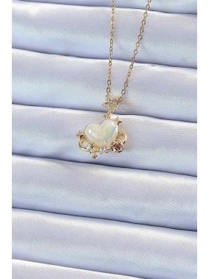 316L Çelik Zincir Altın Renk Zirkon Taşlı Gezegen Görünümlü Kalp Kolye