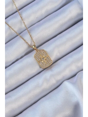 316L Çelik Zincir Altın Renk Zirkon Taşlı Kutup Yıldızlı Vintage Kolye