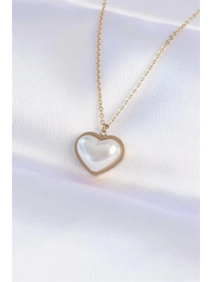 316L Çelik Zincir Gold Renk Beyaz Taşlı Bubble Kalp Kolye