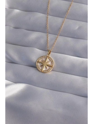 316L Çelik Zincir Gold Renk Zirkon Taşlı Kutup Yıldızı Kolye