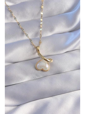 316L Çelik Zincir Gold Renk Zirkon Taşlı Mineli Kalp Kolye