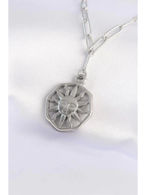316L Çelik Zincir Gümüş Renk Güneş Kolye