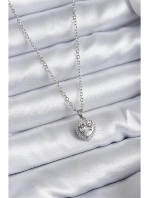 316L Çelik Zincir Gümüş Renk Kalp Model Charm Kadın Kolye