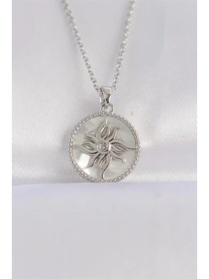 316L Çelik Zincir Gümüş Renk Oval Tasarımlı Güneş Kolye