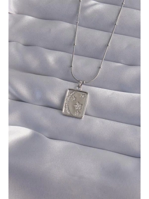 316L Çelik Zincir Gümüş Renk Zirkon Taşlı Ay Yıldız Figürlü Tarot Kolye