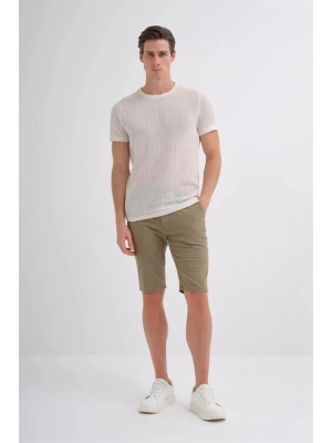 4011 Örgü Desenli Bisiklet Yaka Regular Fit Erkek T-Shirt Beyaz