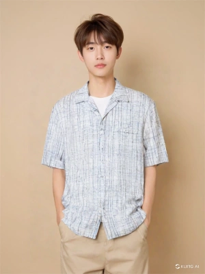 974456 Apaş Yaka Viskon Kumaş Kısa Kollu Erkek Gömlek Beyaz