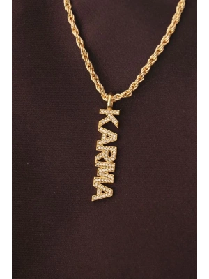 Altın Renk Zirkon Taşlı Karma Yazılı Kolye