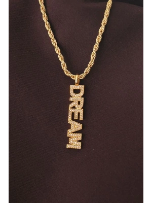 Altın Renk Zirkon Taşlı Rüya Yazılı Kolye