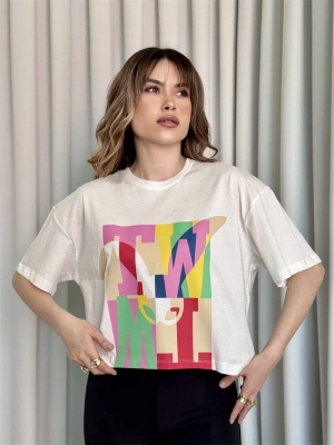Baskılı Crop Kadın T-Shirt