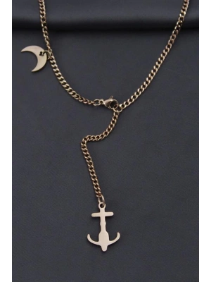 Çelik Rose Renk Çapa Tasarımlı Kadın Kolye