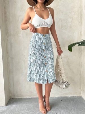 Desenli düğmeli etek s25800