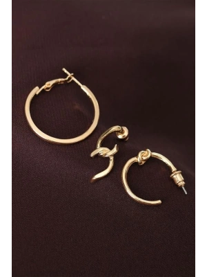 Düğüm Model Altın Renk Metal Çoklu Küpe