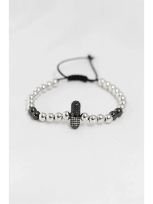 Füme Gümüş Renk Çelik Zirkon Objeli Asansörlü Bileklik