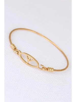 Gold Metal Çelik Figürlü Erkek Kelepçe Bileklik