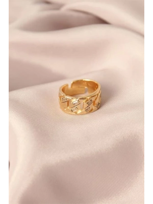 Gold Renk Metal Taşlı Model Ayarlanabilir Kadın Yüzük