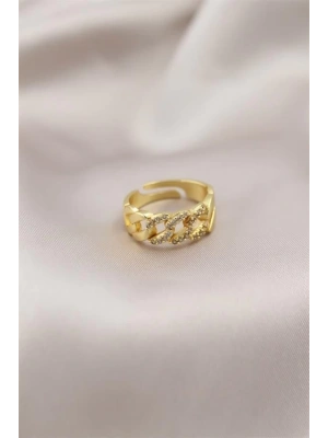Gold Renk Metal Zincir Model Taşlı Kadın Yüzük