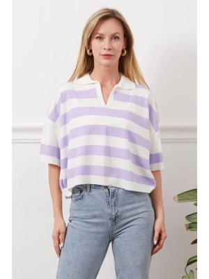 Gömlek yaka çizgili triko tişört