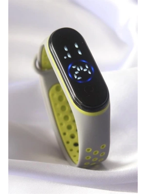 Gri Yeşil Renk Silikon Kordon Dijital Dokunmatik Led Saat