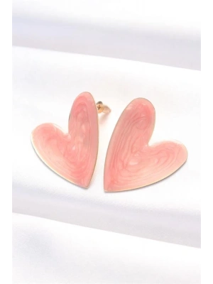 Gül Kurusu Renk Mineli Kalp Küpe