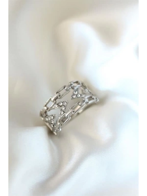 Gümüş Kaplama Zirkon Taşlı Kadın Yüzük