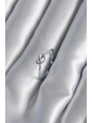 Gümüş Renk Düğüm Kalp Model Kadın Yüzük