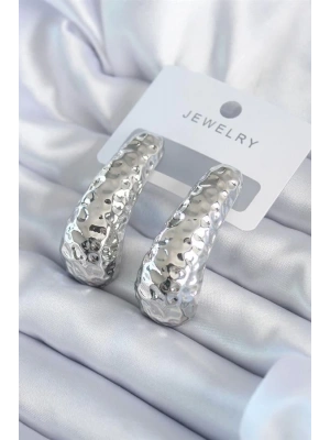 Gümüş Renk İşleme Detay Pirinç Kadın Küpe