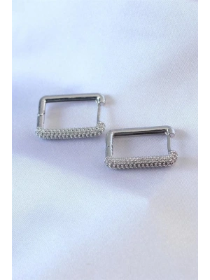 Gümüş Renk Kare Model Zirkon Taşlı Pirinç Kadın Küpe