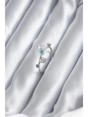 Gümüş Renk Renkli Zirkon Taşlı Kadın Yüzük