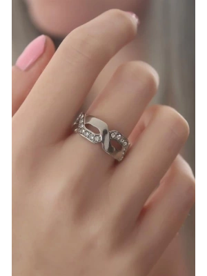 Gümüş Renk Zirkon Taşlı Kadın Yüzük