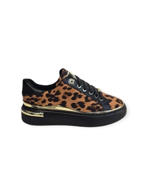 K732510 Yüksek Taban Leopar Desenli Kadın Sneaker Siyah Leopar
