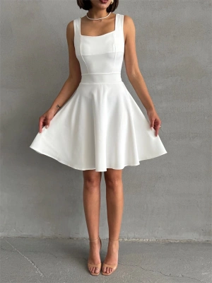 Kadın kare yaka kısa elbise s251188