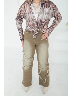 Kadın Yüksel Bel Püskül Detaylı Palazzo Jean Kot Pantolon