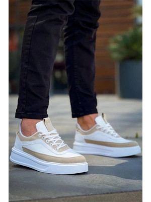 Kb-006 Kuback Beyaz Cilt Bej Süet  Yüksek Taban Bağcıklı Günlük Erkek Ayakkabı