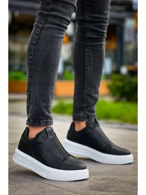 Kb-007  Kuback Siyah Beyaz Yüksek Taban Tek Bant Bağcıksız Günlük Erkek Ayakkabı