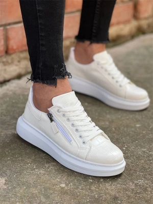 Kb-309  Kuback Beyaz Fermuar Ve Bağcıklı  Günlük Erkek  Ayakkabı