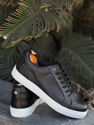 Kb-Bx1  Kuback Siyah Cilt Yüksek Beyaz Taban Günlük Erkek Ayakkabı