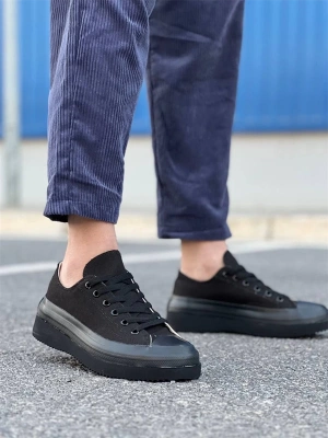 Kb-Cx-3 Kuback Kısa Siyah Keten Siyah Yüksek Taban Spor Ayakkabı