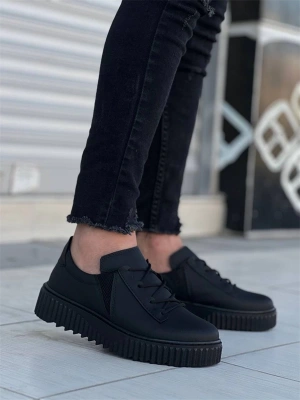 Kb-X502  Kuback Siyah Cilt Yüksek Siyah Taban Bağcık Detaylı Lastikli Günlük Erkek Ayakkabı