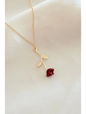 Kırmızı Gül Figürlü Kolye