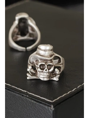 Kuru Kafa Tasarımlı Eskitme Gümüş Renkli Ayarlamalı Model Erkek Yüzük