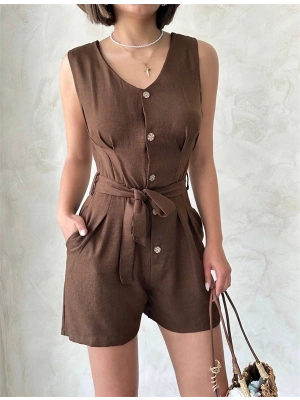 Kuşaklı şortlu tulum