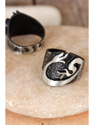 Lale Figürlü Füme Gri Renk Ayarlamalı Erkek Yüzük