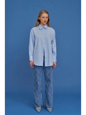 Oversıze Çizgili Kadın Gömlek