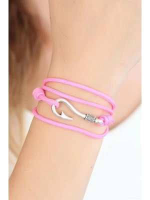 Pembe Renk Gümüş Metal Kancalı Bayan Çoklu Bileklik