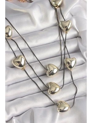 Pirinç Füme Renk Zincir 3D Gold Renk Kalp Model Kadın Kolye