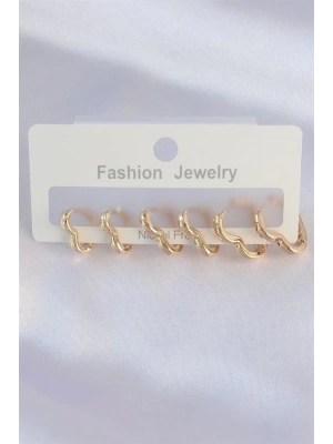 Pirinç Gold Renk Kalp Model Küpe Seti