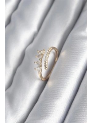 Pirinç Gold Renk Kalp Zirkon Taş Detay Kadın Yüzük